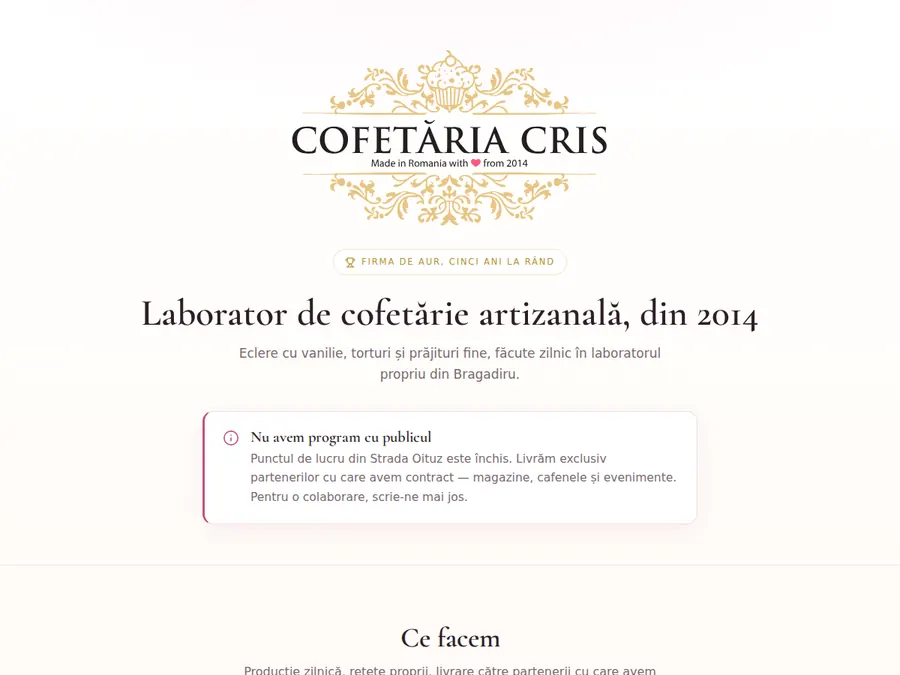 Captură a proiectului cofetaria-cris.ro